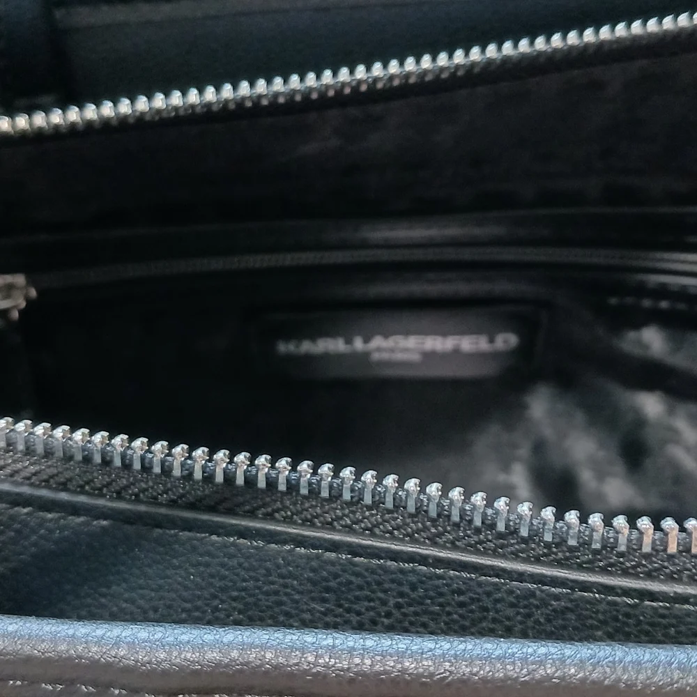 Karl Lagerfeld Embossed Legacy Maybelle Satchel Eiffel Tower Karl Profile - Picture 8 of 9